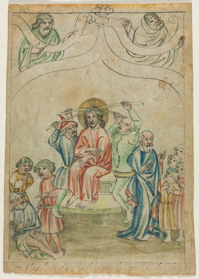 Folha Única de uma Biblia Pauperum: Cristo Carregando a Cruz verso, c. 1410 de Unbekannt