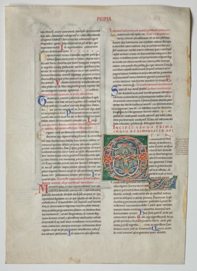 Única folha de um decreto pelo Graciano: Q inicial Decorado [uidam ter trazido] ..., c. 1160 de Unbekannt