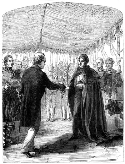 Sir Walter Scott apresentando a Cruz de Santo André ao rei George IV, 1822 de Unbekannt