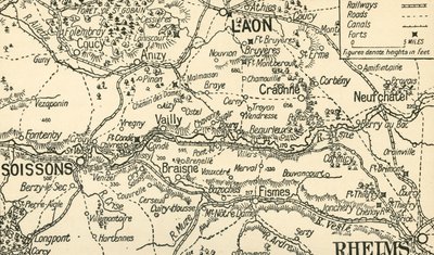 Esboço do mapa do vale do Aisne acima de Soissons, 1914, c1920. de Unbekannt
