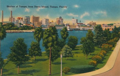 Skyline de Tampa, da Ilha Davis, Tampa, Flórida, c1940s de Unbekannt