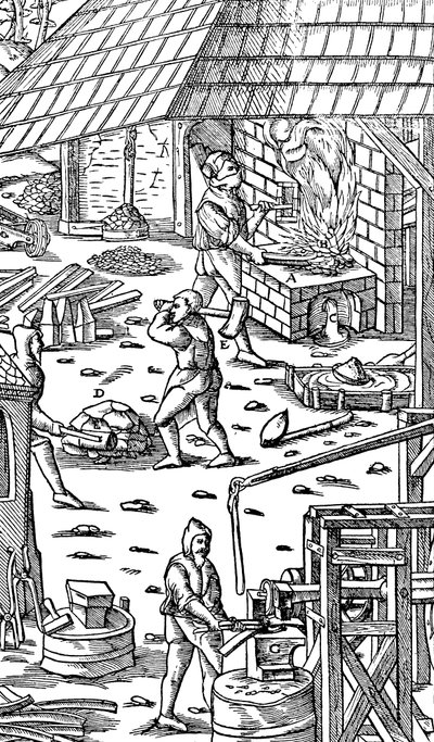 Fundição de ferro e barras de martelo com um martelo mecânico, 1556 de Unbekannt