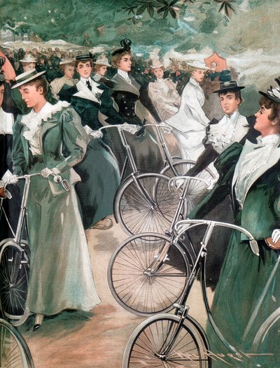 Senhoras da sociedade andando de bicicleta no Hyde Park, Londres, 1896 de Unbekannt