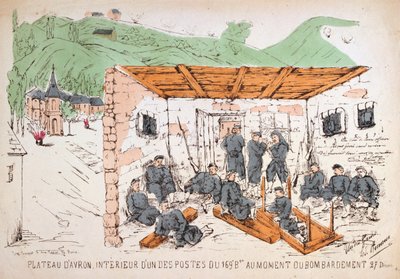 Soldados dentro de um prédio durante um bombardeio, Guerra Franco-Prussiana, dezembro de 1870 de Unbekannt