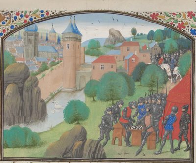 Soldados jogando dados antes da cidade de Cesareia. Miniatura da História de William of Tyre, 1460s de Unbekannt