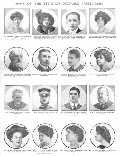 Alguns dos Notáveis Passageiros do Titanic, 20 de abril de 1912. de Unbekannt