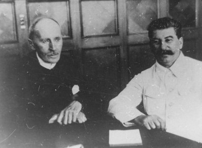 Líder soviético Josef Stalin com o escritor francês Romain Rolland, Moscou, URSS, 28 de junho de 1935 de Unbekannt