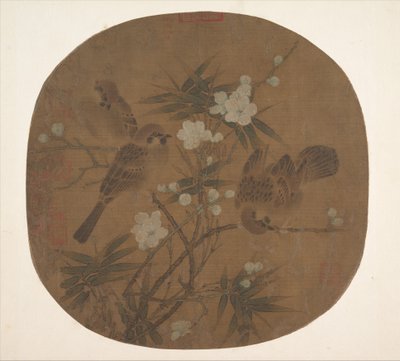 Pardais, flores de ameixa e bambu, final do século XII. de Unbekannt