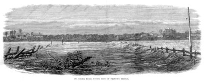 St Kilda Road, lado sul de Princes Bridge - Inundações em Melbourne, Austrália, 1864 de Unbekannt