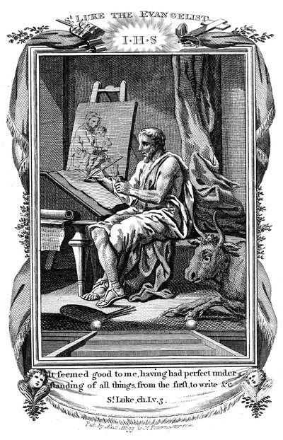 São Lucas Evangelista escrevendo seu evangelho, c1808 de Unbekannt