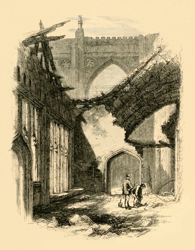 Capela de Santo Estêvão. - Interior após o incêndio, 1881. de Unbekannt