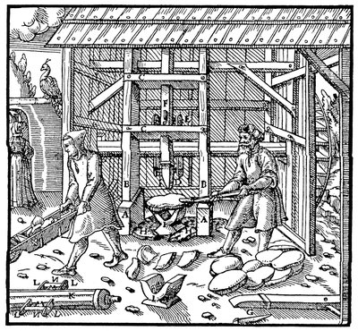 Carimbo para quebrar os bolos de cupel de cobre para refino adicional, 1556 de Unbekannt