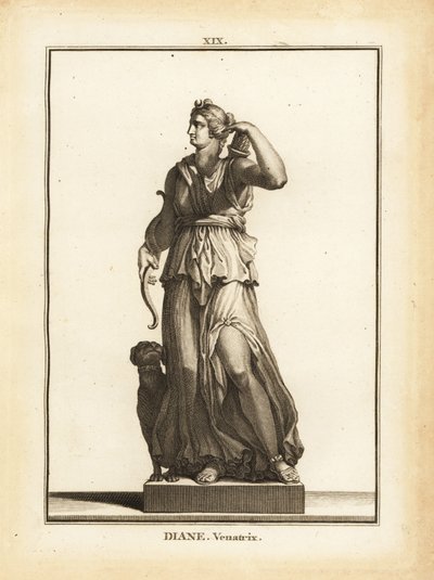 Estátua de Diana Venatrix, deusa romana da caça, com arco, flecha e aljava de Unbekannt
