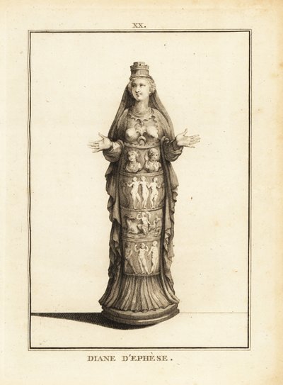 Estátua de Diana de Éfeso, Ártemis de Éfeso, com os seios nus e o corpo envolto num pilar decorado de Unbekannt
