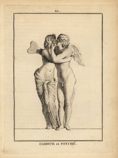 Estátua do deus grego do amor Eros e da princesa mortal Psyche beijando de Unbekannt