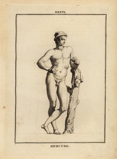 Estátua de Mercúrio, deus romano do comércio e da comunicação, em petasos de chapéu alado com pele de cabra de Unbekannt