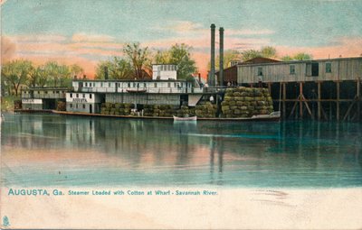 Navio carregado com algodão em um cais, Savannah River, Augusta, Geórgia, 1908 de Unbekannt