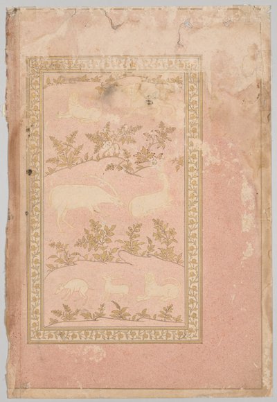 Cenas com estêncil de leão e gazela, c. 1710 de Unbekannt