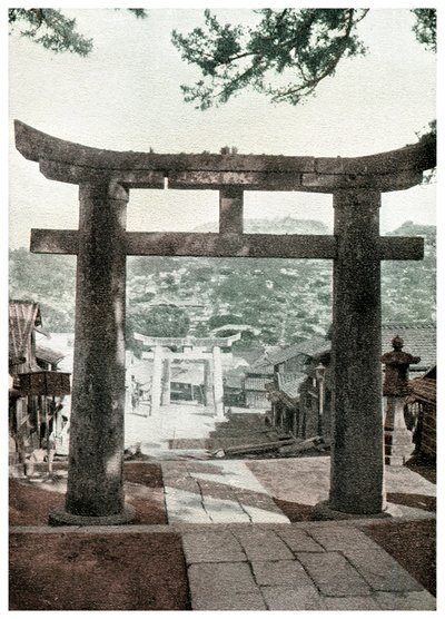 Torii de pedra, templo de Suwa, Nagasaki, Japão, 1904 de Unbekannt