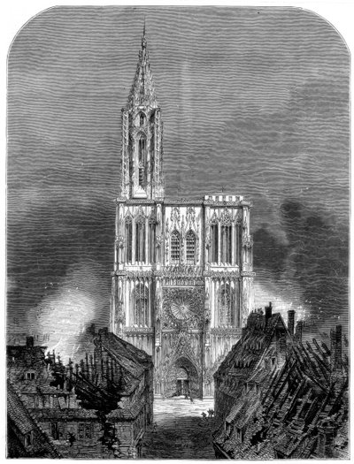 Catedral de Estrasburgo durante o bombardeio final da cidade, Guerra Franco-Prussiana, 1870 de Unbekannt