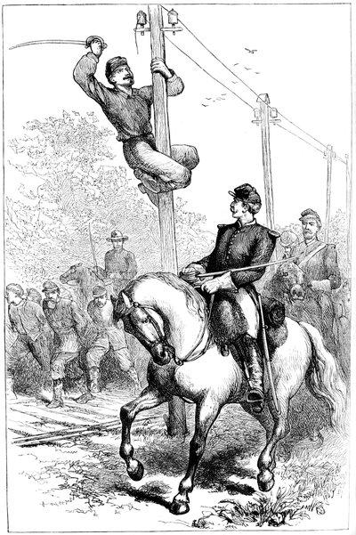 Cavalaria Stuarts que corta fios de telégrafo, Guerra Civil Americana, c1861-1864 c1880 de Unbekannt