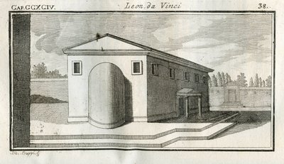 Estudos sobre a sobreposição de edifícios. "Quando corpos de uma superfície convexa terminam em outros corpos da mesma cor, o termo da superfície convexa aparecerá mais escuro. Gravura de "Tratamento de Pintura" de Leonardo da Vinci ( de Unbekannt