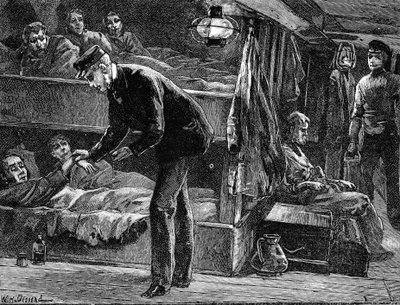Tomando o pulso de um emigrante irlandês doente a bordo do navio, década de 1840 c1890 de Unbekannt