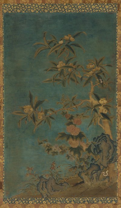 Tapeçaria: árvores frutíferas e malvas, dinastia Ming, 1368-1644. de Unbekannt