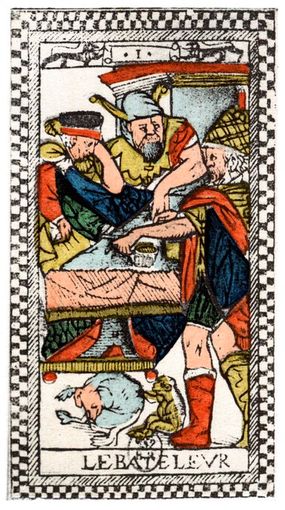 Carta de tarô do Malabarista ou Mountebank, tarô parisiense, 1500. de Unbekannt