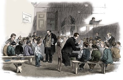 Ensinar meninos a ler na escola Ragged School Union, Lambeth, Londres, 1868 de Unbekannt