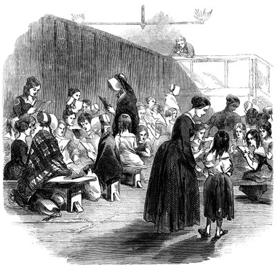Ensinar meninas a ler na escola Ragged School Union, Lambeth, Londres, 1868 de Unbekannt