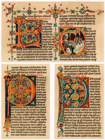 Página de texto com letras iniciais iluminadas, século XIV de Unbekannt