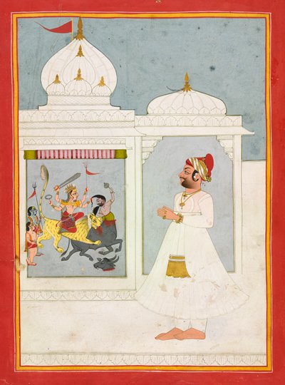 Thakur Ajit Singh adora a Deusa, datada de 1817. de Unbekannt