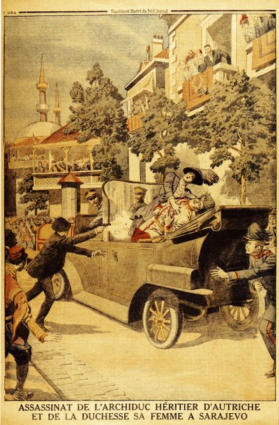 O assassinato do arquiduque Franz Ferdinand da Áustria e sua esposa, duquesa Sophia, por Gavrilo Pr de Unbekannt