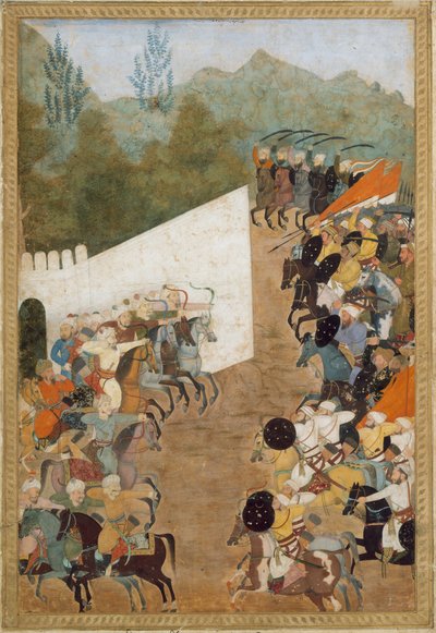 A Batalha de Shahbarghan, Folio de uma Padshahnama Chronicle of the Emperor, século XVII. de Unbekannt
