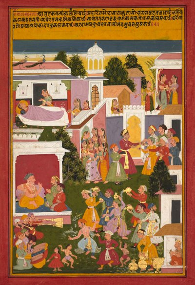 O nascimento de Krishna, de um Sursagar de Surdas, c. 1700 de Unbekannt