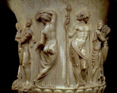 A cratera ou vaso Borghese, detalhe de relevo representando Dionísio e suas maenadas, grego, Neo-Ático, final do século II a.C. (mármore) de Unbekannt
