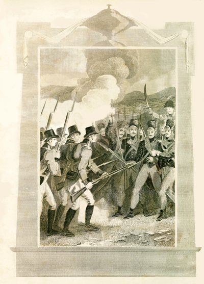 Os britânicos atacam linhas francesas com baionetas na batalha de Maida, 1806, 1816. de Unbekannt