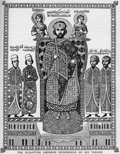 O imperador bizantino Nicephorus em seu trono, século XI 1908 de Unbekannt