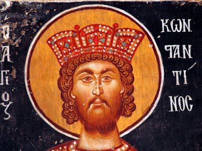 O Fresco Bizantino do século XV (Detalhe): O Imperador Constantino pintando a Igreja Miguel Arcanjo em Pedoulas Chipre Igrejas pintadas site da UNESCO Troodos, Chipre de Unbekannt
