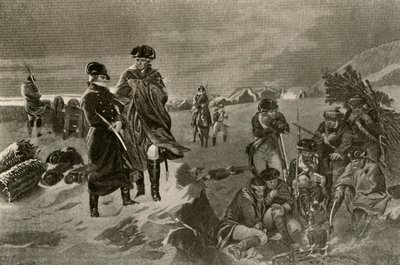 O acampamento em Valley Forge. Mantos de oficiais e cobertores holandeses para soldados, c1777, 1937. de Unbekannt