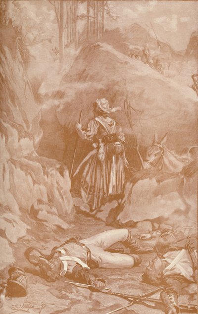 O Cantinière do 26o regimento que escala as rochas em Busaco, 1810, 1896. de Unbekannt