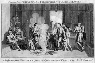 A cerimônia de divórcio, praticada pelos nativos do Canadá, na América do Norte, c1760 de Unbekannt
