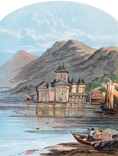 O Castelo de Chillon, Lago Genebra, Suíça, 1864 de Unbekannt