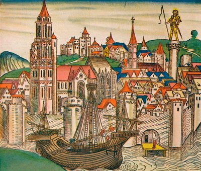 A cidade de Treviso com Carrack, 1493 de Unbekannt