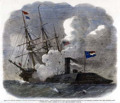 A Guerra Civil na América - Engajamento Naval em Hampton Roads ..., 1862 de Unbekannt