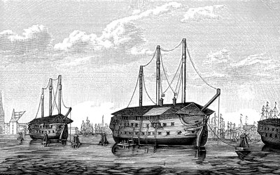 Os navios-prisão dinamarqueses Dronning Maria e Waldemar em Copenhague, 1848-1849 de Unbekannt
