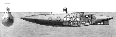 O barco submarino afundando e subindo de deslocamento, 1887 de Unbekannt