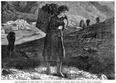 A angústia na Irlanda Ocidental: trazendo combustível das colinas perto de Kylemore, século XIX de Unbekannt