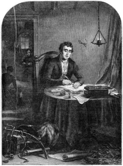 O Duque de Wellington escrevendo os despachos após a Batalha de Waterloo, 1815, 1852 de Unbekannt